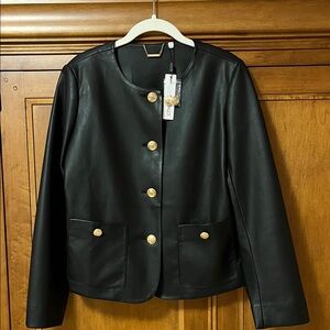 Chico's Black faux Leather Jacket with Gold Buttons
NWT , size 1 (8)